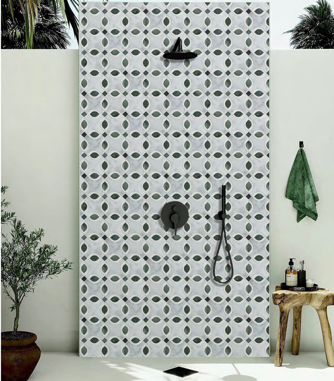 Natural stone mosaic shower panel
