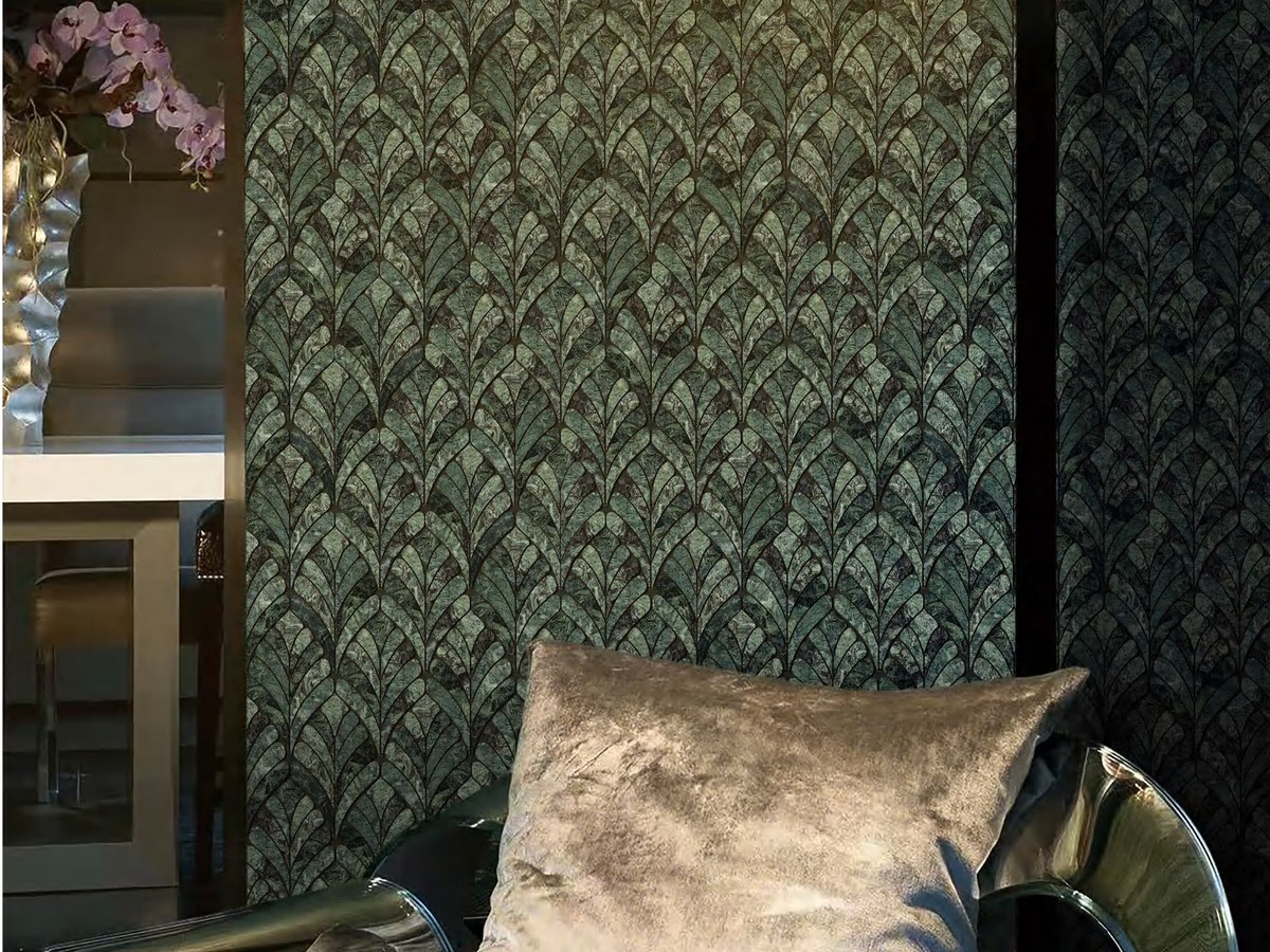 Dark stone mosaic lounge wall