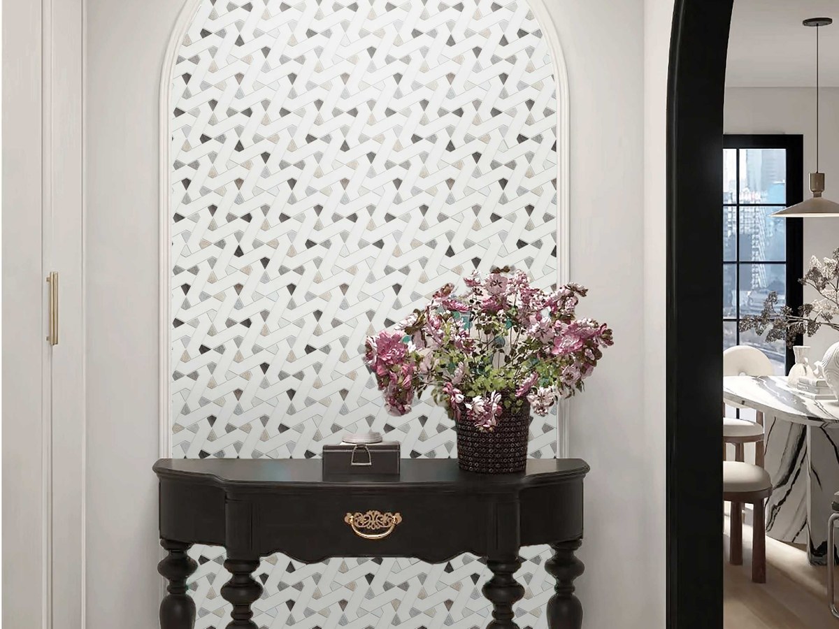 Natural stone mosaic entry wall