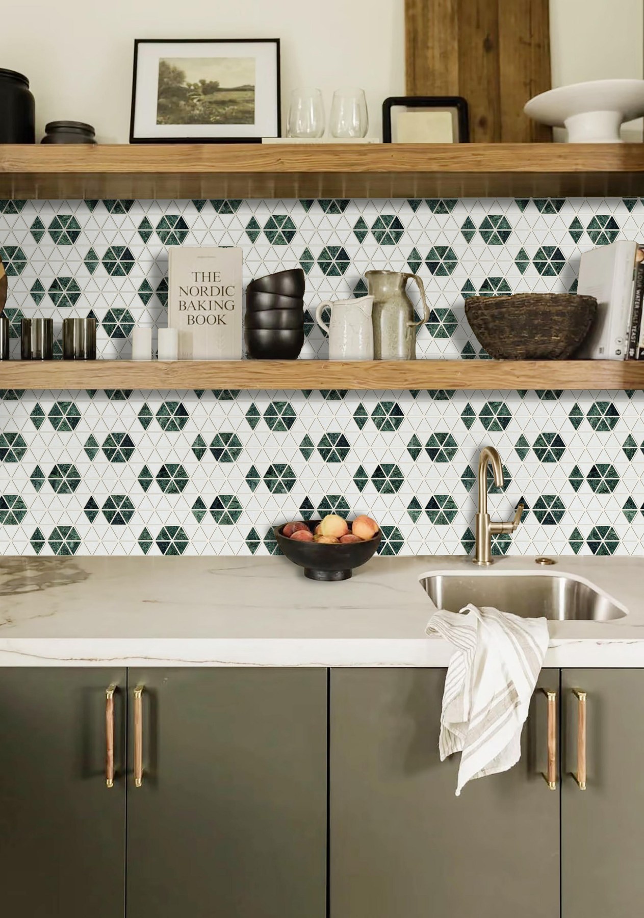 Green mosaic kitchen backsplash pattern