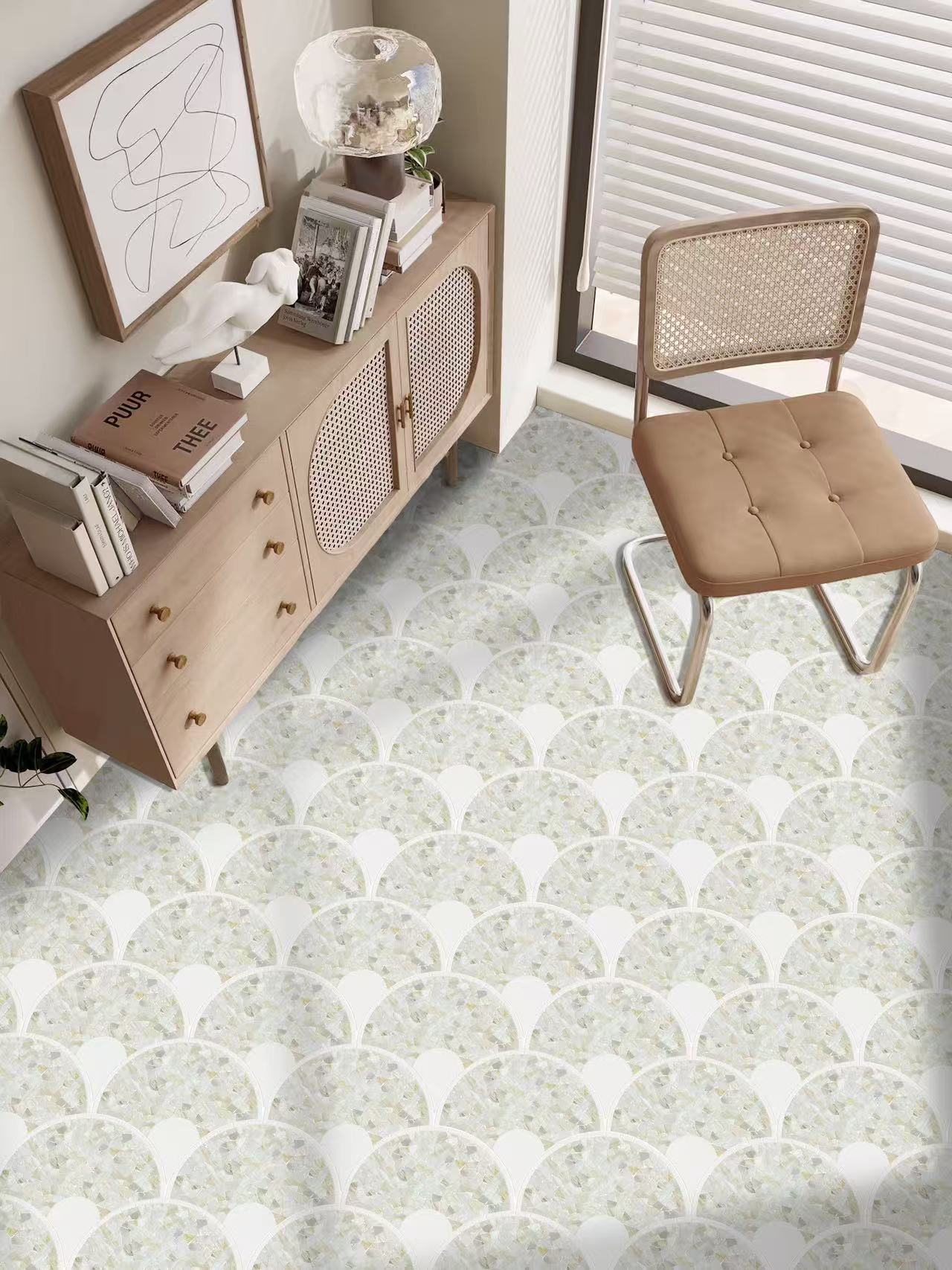 Earl White mosaic floor application in a bright interior